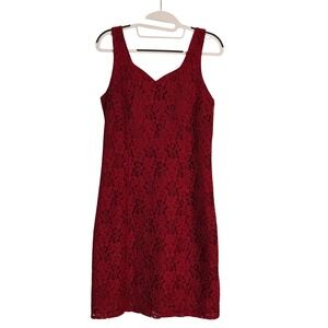 Burgundy Sexy Floral Lace Dress V-Neck Sleeveless Romantic Sheath Red Wine Sz M